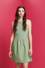 Esprit Fabric mix mini dress Women Pale Khaki Dresses P0D0X70