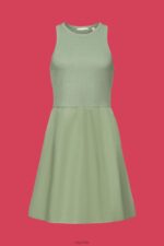 Esprit Fabric mix mini dress Women Pale Khaki Dresses P0D0X70 - Image 5