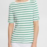 Esprit Fashion stripe t-shirt Women Emerald Green T-Shirts P0D0X519