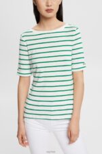 Esprit Fashion stripe t-shirt Women Emerald Green T-Shirts P0D0X519