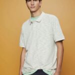Esprit Fine stripe melange polo shirt Men Citrus Green Polos P0D0X703