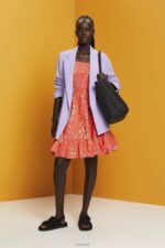 Esprit Floral Print Cotton Knee-Length Dress Women Coral Orange Dresses P0D0X190 - Image 2