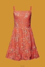 Esprit Floral Print Cotton Knee-Length Dress Women Coral Orange Dresses P0D0X190 - Image 5