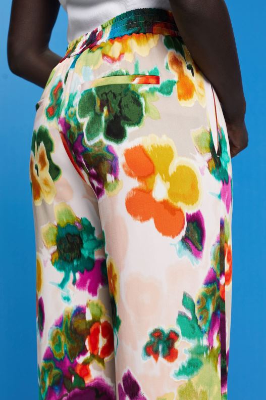 Esprit Floral Print Wide Leg Pants Women White Trousers & Pants P0D0X131 - Image 3