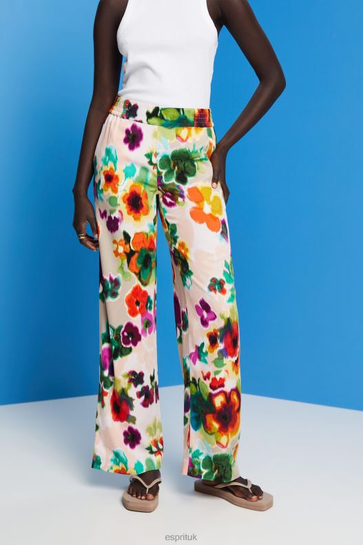 Esprit Floral Print Wide Leg Pants Women White Trousers & Pants P0D0X131 - Image 1