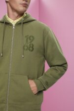 Esprit Full-length zip hoodie Men Olive Sweatshirts & Hoodies P0D0X636 - Image 3