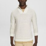 Esprit Half-zip knit jumper with colourful stripes Men Off White Sweaters P0D0X727