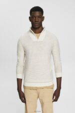 Esprit Half-zip knit jumper with colourful stripes Men Off White Sweaters P0D0X727