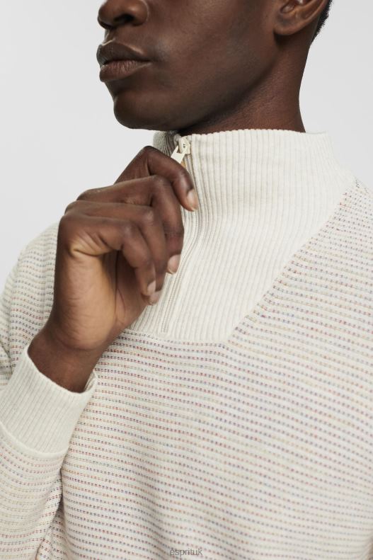 Esprit Half-zip knit jumper with colourful stripes Men Off White Sweaters P0D0X727 - Image 3