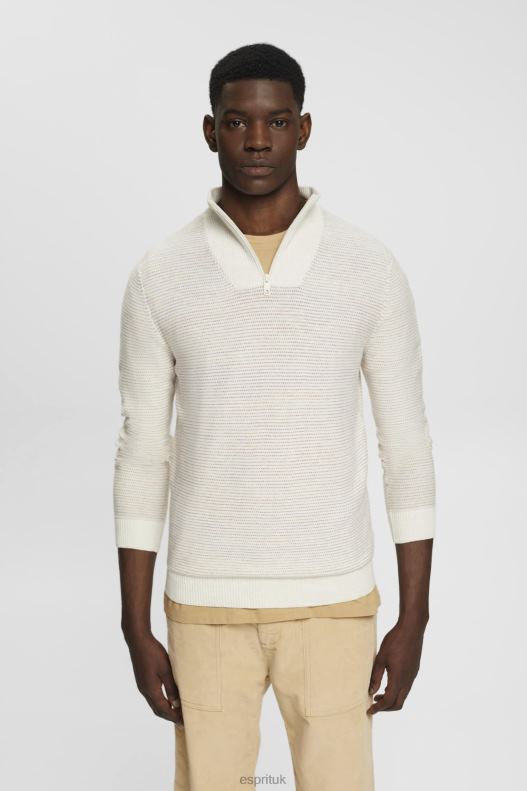 Esprit Half-zip knit jumper with colourful stripes Men Off White Sweaters P0D0X727 - Image 1