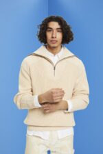 Esprit Half-zip knitted jumper Men Light Taupe Sweaters P0D0X761
