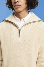 Esprit Half-zip knitted jumper Men Light Taupe Sweaters P0D0X761 - Image 3