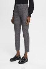 Esprit High-rise checked trousers Women Anthracite Trousers & Pants P0D0X249