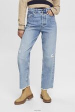 Esprit High-rise distressed dad fit jeans Women Blue Light Wash Denim P0D0X255