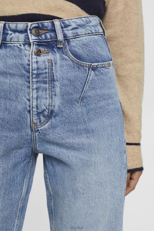 Esprit High-rise distressed dad fit jeans Women Blue Light Wash Denim P0D0X255 - Image 3