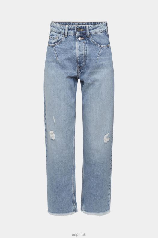 Esprit High-rise distressed dad fit jeans Women Blue Light Wash Denim P0D0X255 - Image 5