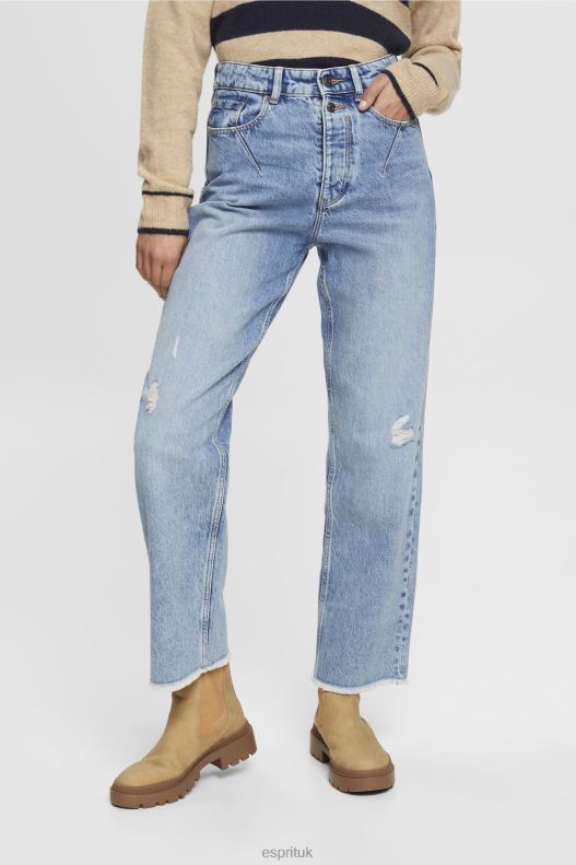 Esprit High-rise distressed dad fit jeans Women Blue Light Wash Denim P0D0X255 - Image 1