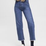 Esprit High-rise distressed dad fit jeans Women Blue Medium Wash Denim P0D0X254