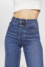 Esprit High-rise distressed dad fit jeans Women Blue Medium Wash Denim P0D0X254 - Image 3