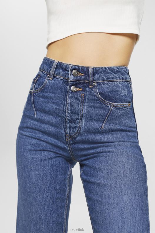 Esprit High-rise distressed dad fit jeans Women Blue Medium Wash Denim P0D0X254 - Image 3