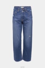 Esprit High-rise distressed dad fit jeans Women Blue Medium Wash Denim P0D0X254 - Image 5