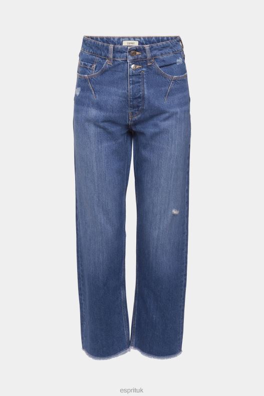 Esprit High-rise distressed dad fit jeans Women Blue Medium Wash Denim P0D0X254 - Image 5