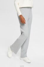 Esprit High-rise rib knit trousers Women Light Grey Trousers & Pants P0D0X466