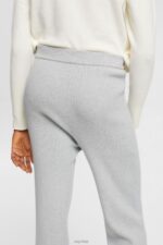 Esprit High-rise rib knit trousers Women Light Grey Trousers & Pants P0D0X466 - Image 3