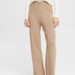Esprit High-rise rib knit trousers Women Taupe Trousers & Pants P0D0X467