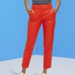 Esprit High-rise slim fit trousers Women Orange Red Trousers & Pants P0D0X270