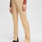 Esprit High-rise split hem trousers Women Cream Beige Trousers & Pants P0D0X326