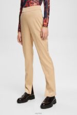 Esprit High-rise split hem trousers Women Cream Beige Trousers & Pants P0D0X326