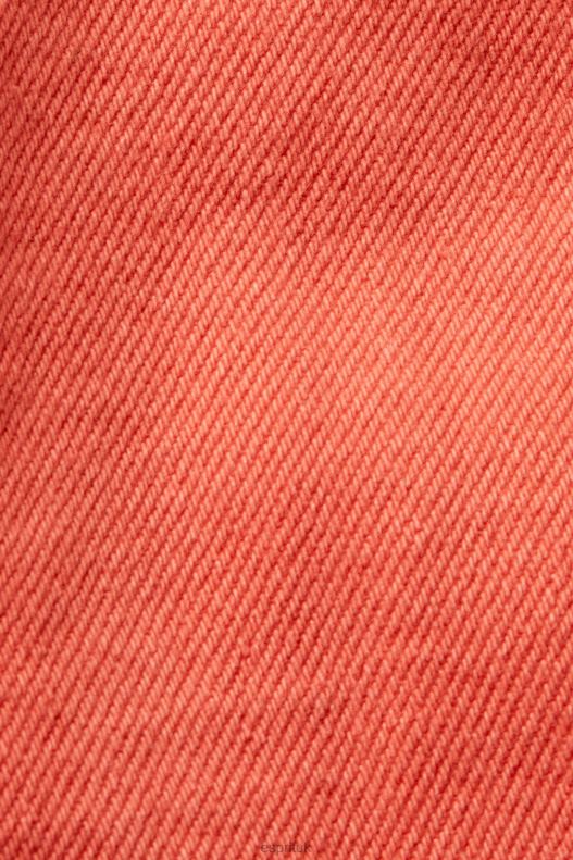 Esprit High Rise Tie Waist Denim Shorts Women Coral Orange Shorts P0D0X58 - Image 4