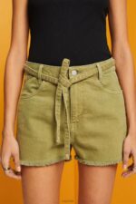 Esprit High Rise Tie Waist Denim Shorts Women White Shorts P0D0X57 - Image 3