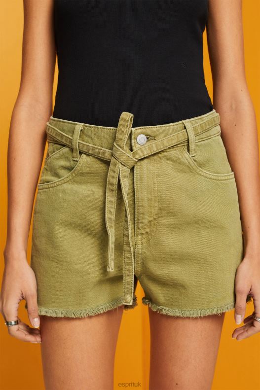Esprit High Rise Tie Waist Denim Shorts Women White Shorts P0D0X57 - Image 3