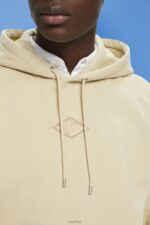 Esprit Hoodie with logo chest print Men Beige Sweatshirts & Hoodies P0D0X639 - Image 3