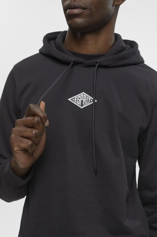 Esprit Hoodie with logo chest print Men Black Sweatshirts & Hoodies P0D0X638 - Image 3