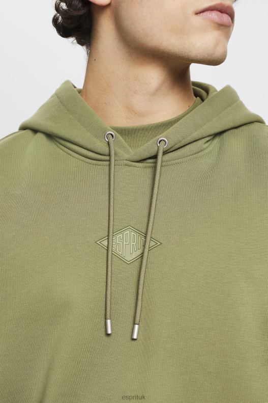 Esprit Hoodie with logo chest print Men Olive Sweatshirts & Hoodies P0D0X640 - Image 3