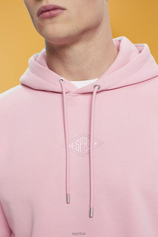 Esprit Hoodie with logo chest print Men Pink Sweatshirts & Hoodies P0D0X642 - Image 3