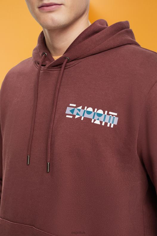 Esprit Hoodie with small logo print Men Bordeaux Red Sweatshirts & Hoodies P0D0X828 - Image 3