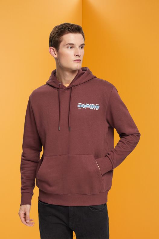 Esprit Hoodie with small logo print Men Bordeaux Red Sweatshirts & Hoodies P0D0X828 - Image 1