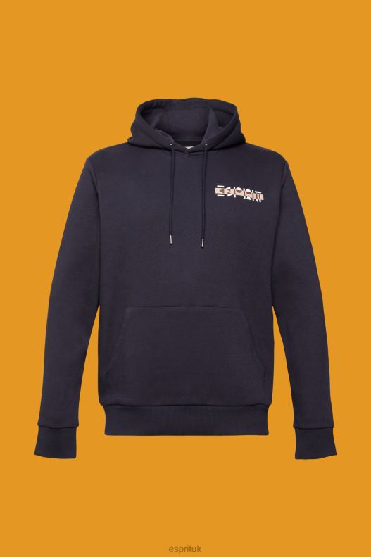 Esprit Hoodie with small logo print Men Navy Sweatshirts & Hoodies P0D0X827 - Image 5