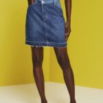 Esprit Jeans mini skirt with an asymmetric hem Women Blue Dark Wash Skirts P0D0X207