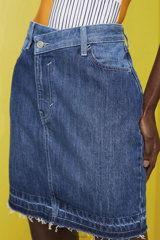 Esprit Jeans mini skirt with an asymmetric hem Women Blue Dark Wash Skirts P0D0X207 - Image 3
