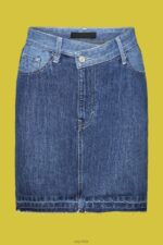 Esprit Jeans mini skirt with an asymmetric hem Women Blue Dark Wash Skirts P0D0X207 - Image 5