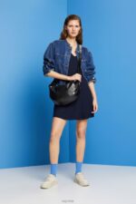 Esprit Jersey dress with bell sleeves Women Navy Dresses P0D0X64 - Image 2