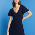 Esprit Jersey dress with bell sleeves Women Navy Dresses P0D0X64