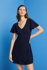 Esprit Jersey dress with bell sleeves Women Navy Dresses P0D0X64
