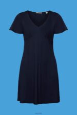 Esprit Jersey dress with bell sleeves Women Navy Dresses P0D0X64 - Image 5