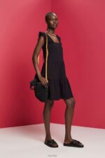 Esprit Jersey dress with embroidered lace sleeves Women Black Dresses P0D0X59 - Image 2